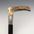 1890 British Antique Men's Cane L-shaped Antler Handle Sterling Silver Decoration Black Shaft 91cm
